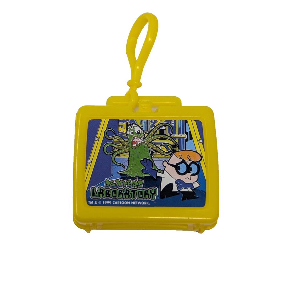 Vintage 1999 Flix Dexter's Laboratory Mini Lunchbox Keychain Plastic Yellow 2.5"